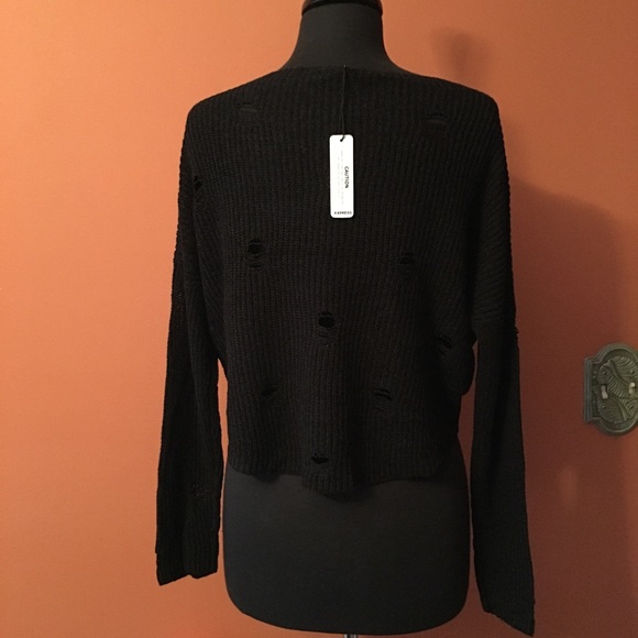New Black Destroyed Knit Sweater - Picture 5 of 6
